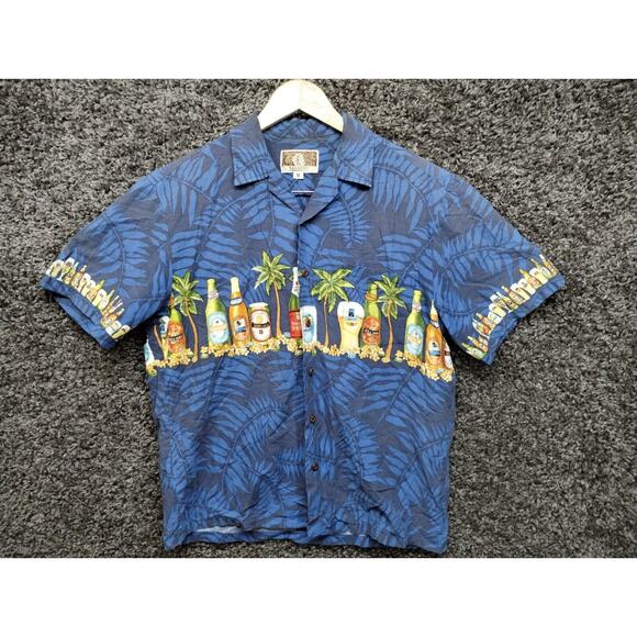VTG Kalaheo Hawaiian Beer Shirt Adult Medium Casual Button Up Hawaii‎ Aloha - Picture 1 of 7